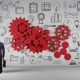 A Professional Business Man Standing infront of a big wall with full of business diagrams.