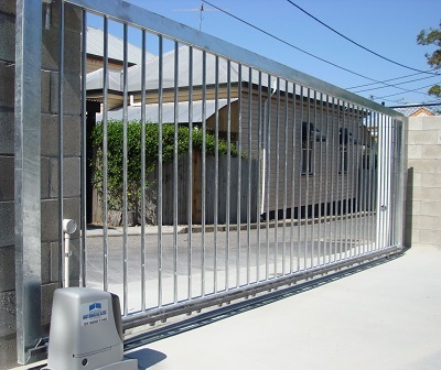 Side view of beautifully designed automatic security gates.